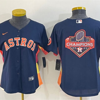 Women's Houston Astros Navy 2022 World Series Champions Team Big Logo Cool Base Stitched Baseball Jersey(Run Small)