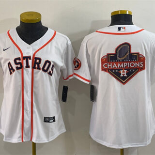 Women's Houston Astros White 2022 World Series Champions Team Big Logo With Patch Cool Base Stitched Baseball Jersey(Run Small)