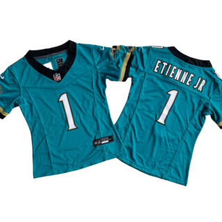 Women's Jacksonville Jaguars #1 Travis Etienne JR Teal 2024 F.U.S.E Prowler Throwback Vapor Limited Stitched Football Jersey(Run Small)