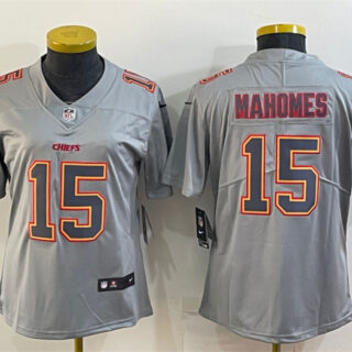 Women's Kansas City Chiefs #15 Patrick Mahomes Grey Atmosphere Fashion Stitched Jersey(Run Small)