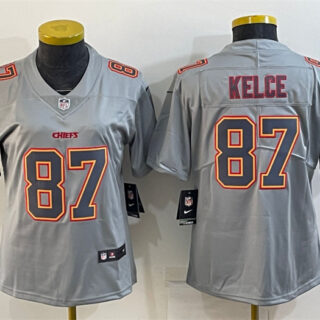 Women's Kansas City Chiefs #87 Travis Kelce Grey Atmosphere Fashion Stitched Jersey(Run Small)