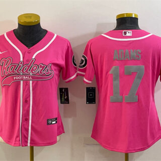 Women's Las Vegas Raiders #17 Davante Adams Pink Silver With Patch Cool Base Stitched Baseball Jersey(Run Small)