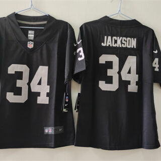 Women's Las Vegas Raiders #34 Bo Jackson Black Vapor Stitched Jersey(Run Small)