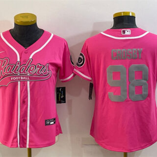 Women's Las Vegas Raiders #98 Maxx Crosby Pink Silver With Patch Cool Base Stitched