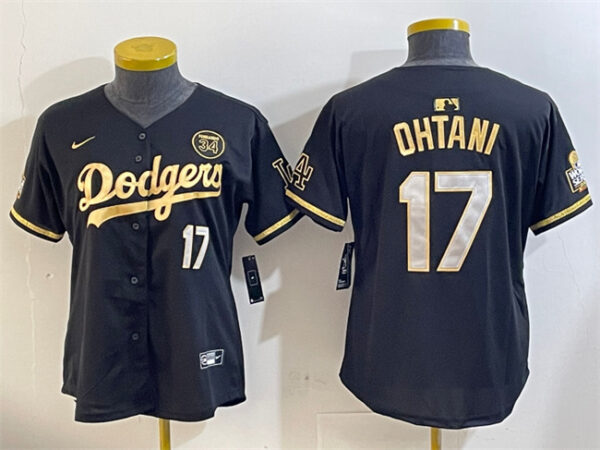 Women's Los Angeles Dodgers #17 Shohei Ohtani Black G 1old 2024 World Series With Fernando Memorial Patch Limited Stitched Baseball Jersey(Run Small)
