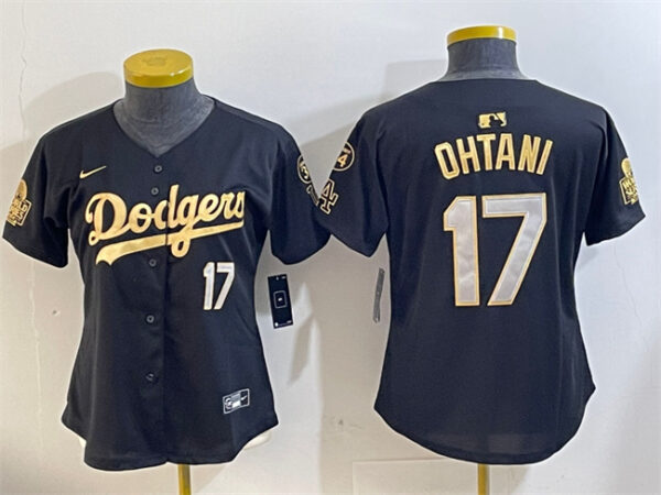 Women's Los Angeles Dodgers #17 Shohei Ohtani Black Gold 2024 World Series With Fernando Memorial Patch Limited Stitched Baseball Jersey(Run Small)