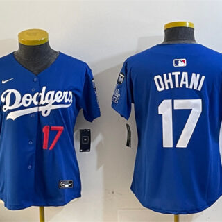Women's Los Angeles Dodgers #17 Shohei Ohtani Royal 2024 World Series Champions With Fernando Memorial Patch Alternate Limited Stitched Baseball Jersey(Run Small)