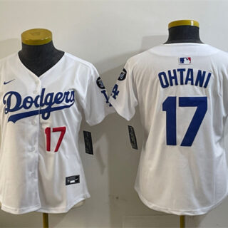 Women's Los Angeles Dodgers #17 Shohei Ohtani White 2024 World Series Champions With Fernando Memorial Patch Home Limited Stitched Baseball Jersey(Run Small)