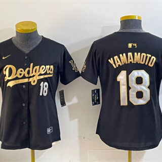 Women's Los Angeles Dodgers #18 Yoshinobu Yamamoto Black Gold Limited Stitched Baseball Jersey(Run Small)