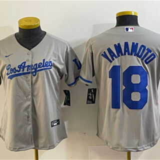 Women's Los Angeles Dodgers #18 Yoshinobu Yamamoto Grey Stitched Jersey(Run Small)