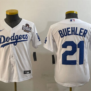 Women's Los Angeles Dodgers #21 Walker Buehler White 2024 World Series Cool Base Stitched Baseball Jersey(Run Small)