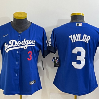 Women's Los Angeles Dodgers #3 Chris Taylor Royal City Connect Stitched Baseball Jersey(Run Small)