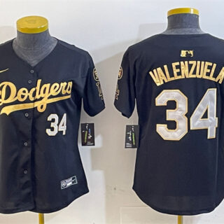 Women's Los Angeles Dodgers #34 Toro Valenzuela Black Gold 2024 World Series With Fernando Memorial Patch Limited Stitched Baseball JerseyS(Run Small)