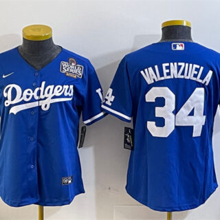 Women's Los Angeles Dodgers #34 Toro Valenzuela Blue 2024 World Series Cool Base Stitched Baseball Jersey(Run Small)