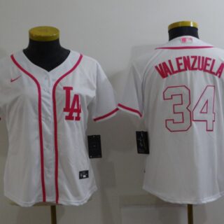 Women's Los Angeles Dodgers #34 Toro Valenzuela Pink White Stitched Baseball Jersey(Run Small)