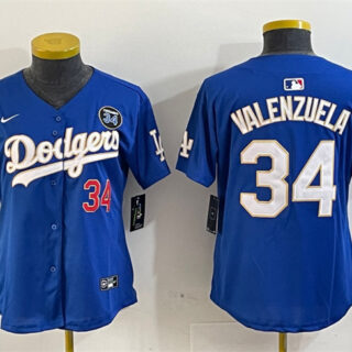 Women's Los Angeles Dodgers #34 Toro Valenzuela Royal 2024 World Series With Fernando Memorial Patch Alternate Limited Stitched Baseball Jersey(Run Small)