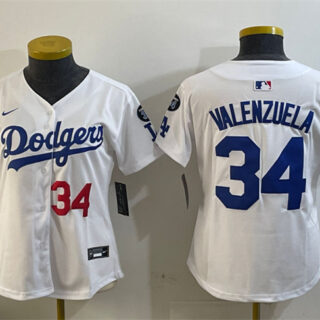 Women's Los Angeles Dodgers #34 Toro Valenzuela White 2024 World Series Champions With Fernando Memorial Patch Home Limited Stitched Baseball Jersey(Run Small)