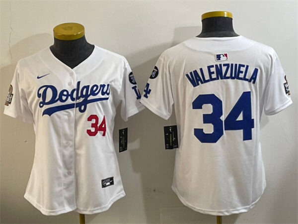 Women's Los Angeles Dodgers #34 Toro Valenzuela White 2024 World Series With Fernando Memorial Patch Home Limited Stitched Baseball Jersey(Run Small)