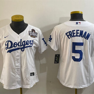 Women's Los Angeles Dodgers #5 Freddie Freeman White 2024 World Series Cool Base Stitched Baseball Jersey(Run Small)