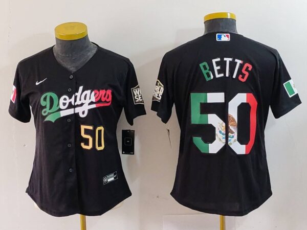 Women's Los Angeles Dodgers #50 Mookie Betts Black Mexico Stitched Jersey(Run Small)