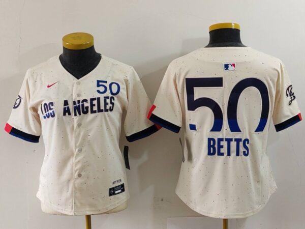 Women's Los Angeles Dodgers #50 Mookie Betts Cream Stitched Jersey(Run Small)