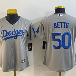 Women's Los Angeles Dodgers #50 Mookie Betts Grey Stitched Jersey(Run Small)
