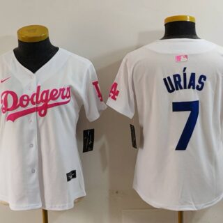 Women's Los Angeles Dodgers #7 White Pink Vin & Kobe Patch Stitched Baseball Jersey(Run Small)
