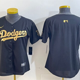 Women's Los Angeles Dodgers Blank Black Gold Limited Stitched Baseball Jersey(Run Small)