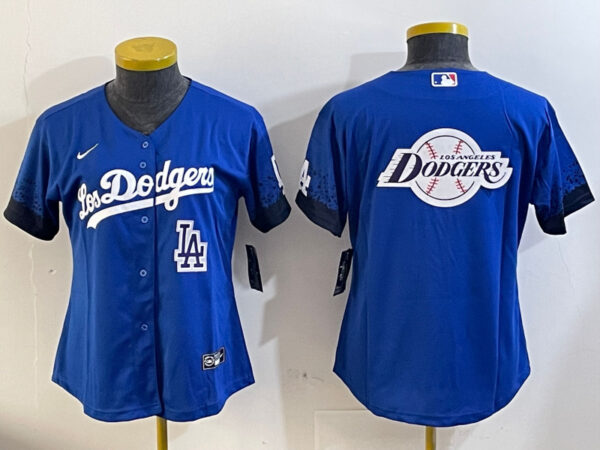 Women's Los Angeles Dodgers Blank Blue 2024 World Series With No. 34 Patch Home Limited Stitched Baseball Jersey(Run Small)