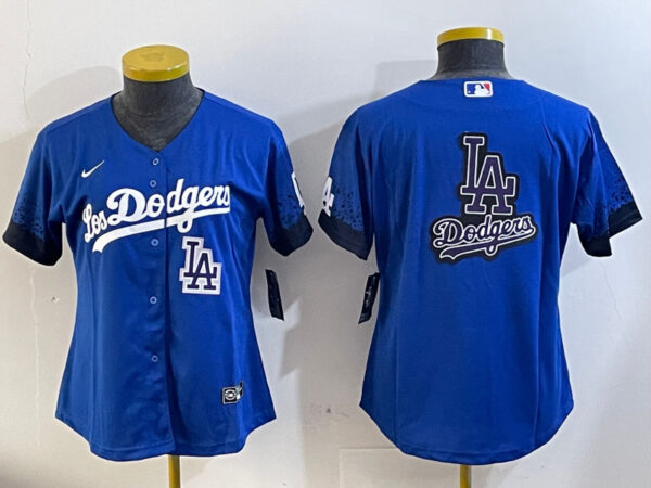 Women's Los Angeles Dodgers Blank Blue 2024 World Series With No. 34 Patch Home Limited Stitched Baseball Jersey(Run Small)