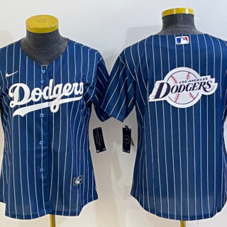 Women's Los Angeles Dodgers Navy Team Big Logo Stitched Jersey(Run Small)