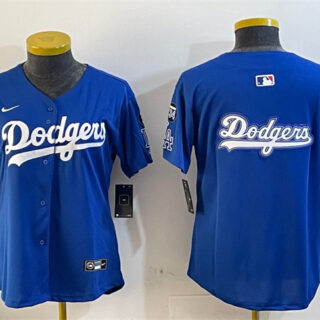Women's Los Angeles Dodgers Team Big Logo Royal 2024 World Series Champions With Fernando Memorial Patch Alternate Limited Stitched Baseball Jersey(Run Small)