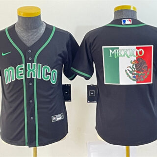 Women's Mexico Baseball 2023 Black Big Logo World Baseball Classic Stitched Jersey(Run Small) 1