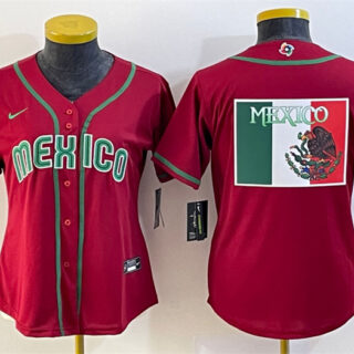 Women's Mexico Baseball 2023 Red Big Logo World Baseball Classic Stitched Jersey(Run Small)