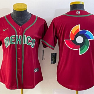 Women's Mexico Baseball 2023 Red Big Logo World Baseball Classic Stitched Jersey(Run Small) 2