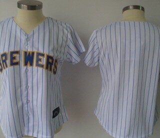 Women's Milwaukee Brewers Customized White Pinstripe Jersey