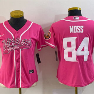 Women's Minnesota Vikings #84 Randy Moss Pink With Patch Cool Base Stitched Baseball Jersey(Run Small)