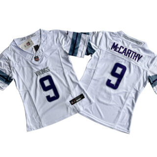 Women's Minnesota Vikings #9 J.J. McCarthy White 2024 F.U.S.E Winter Warrior Limited Stitched Jersey(Run Small)