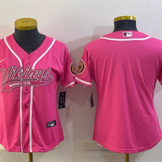 Women's Minnesota Vikings Blank Pink With Patch Cool Base Stitched Baseball Jersey(Run Small)