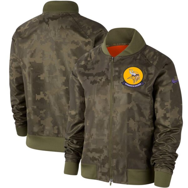 Women's Minnesota Vikings Nike Olive 2019 Salute To Service Full Zip Bomber Jacket
