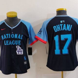 Women's National League #17 Shohei Ohtani Navy 2024 All-Star Limited Stitched Baseball Jersey(Run Small)