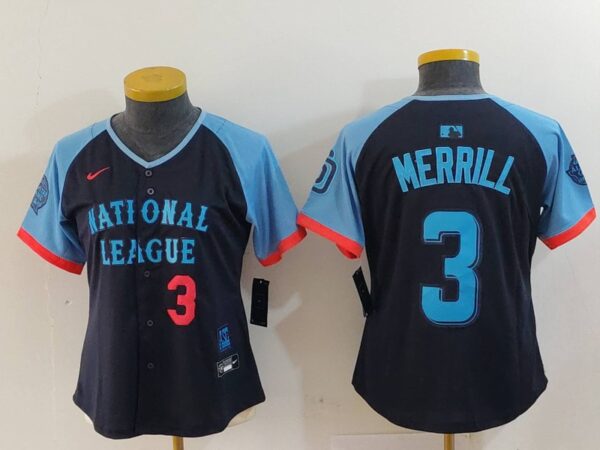Women's National League #3 Jackson Merrill Navy 2024 All-Star Limited Stitched Baseball Jersey(Run Small)