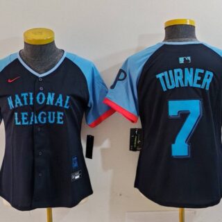 Women's National League #7 Trea Turner Navy 2024 All-Star Limited Stitched Baseball Jersey(Run Small)