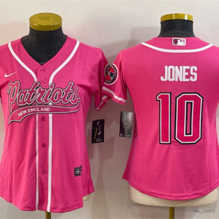 Women's New England Patriots #10 Mac Jones Pink With Patch Cool Base Stitched Baseball Jersey(Run Small)