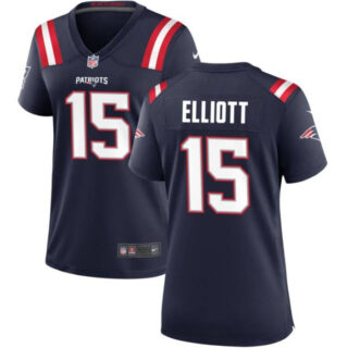 Women's New England Patriots #15 Ezekiel Elliott Navy Stitched Jersey(Run Small)