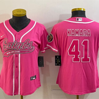 Women's New Orleans Saints #41 Alvin Kamara Pink With Patch Cool Base Stitched Baseball Jersey(Run Small)