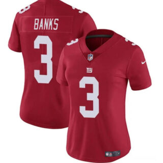 Women's New York Giants #3 Deonte Banks Red Vapor Stitched Jersey(Run Small)