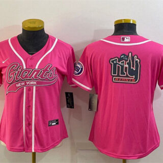 Women's New York Giants Pink Team Big Logo With Patch Cool Base Stitched Baseball