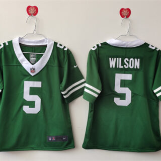 Women's New York Jets #5 Garrett Wilson Green Vapor Stitched Jersey(Run Small)