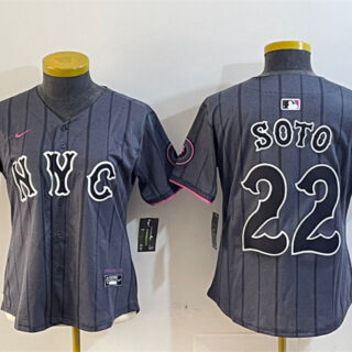 Women's New York Mets #22 Juan Soto Graphite 2024 City Connect Limited Stitched Baseball Jersey(Run Small)